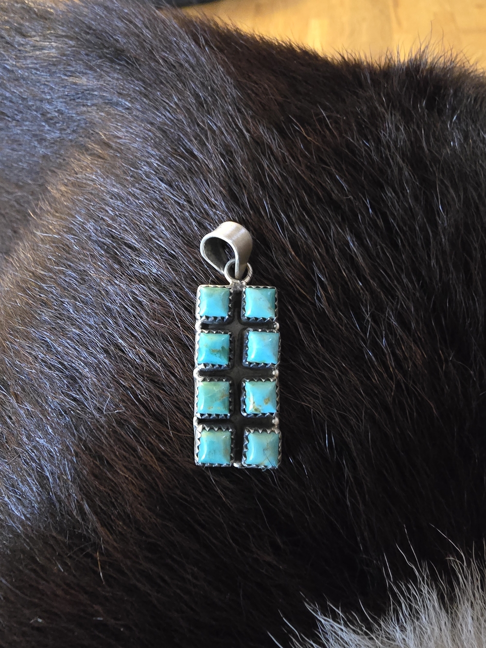 Turquoise Square Inlay Pendant - Sterling Silver